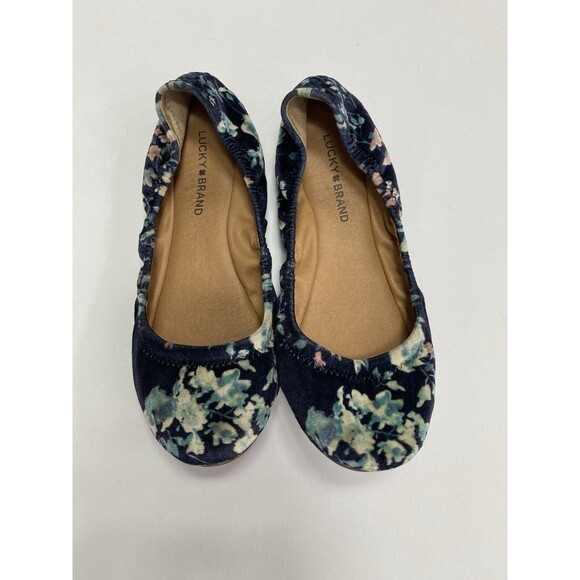 Lucky Brand Shoes - Lucky Brand Emmie Floral Velvet Ballet Flats Women's 9W Navy Cottagecore Boho